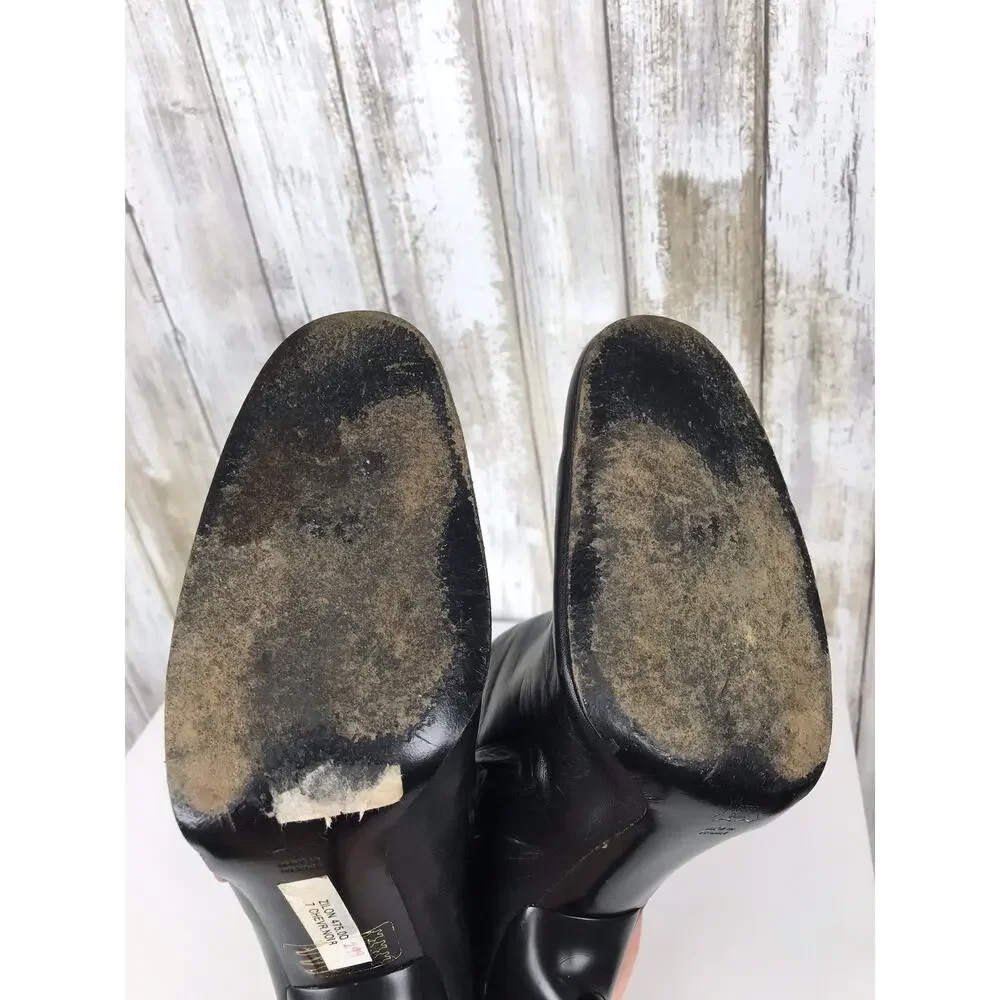 VINTAGE Karl Lagerfeld Paris ZILON Black Red Stiletto Heel Boots 7 FRANCE Y2K